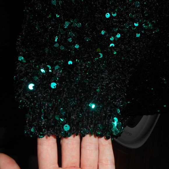 NWT Holiday New Years Emerald Green black Full Sequin Dress, Small - Picture 4 of 8